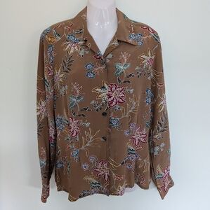 Vintage Silk Floral Print Button Down Collared Shirt 8